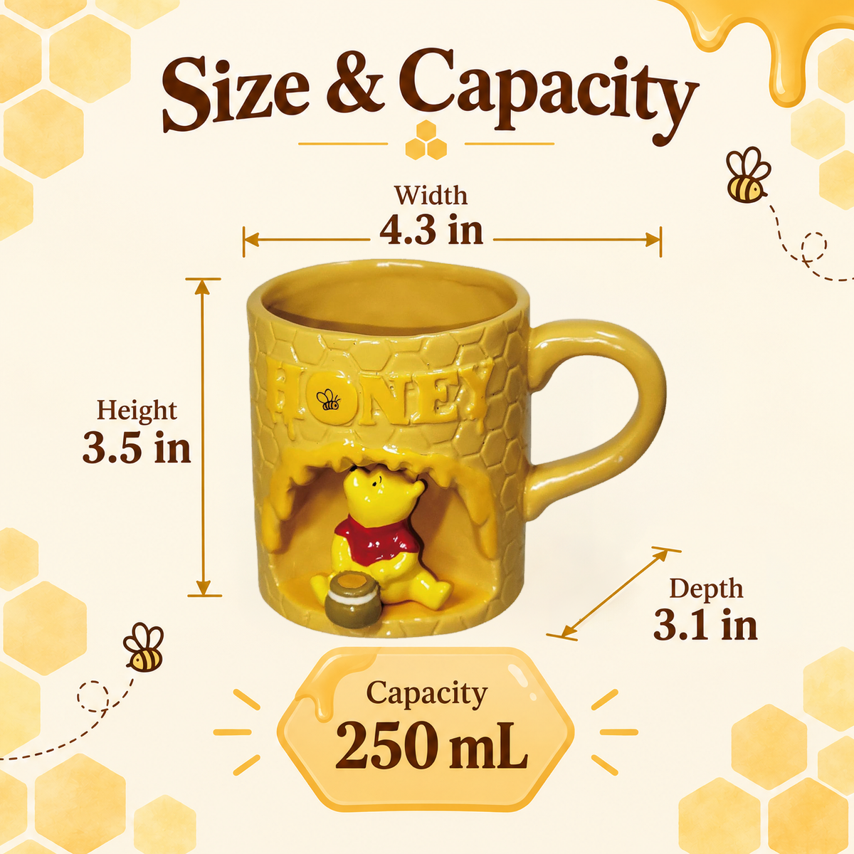 Disney Winnie the Pooh Honeycomb 3D Mug – Porcelain Cup by SUNART by SUNART