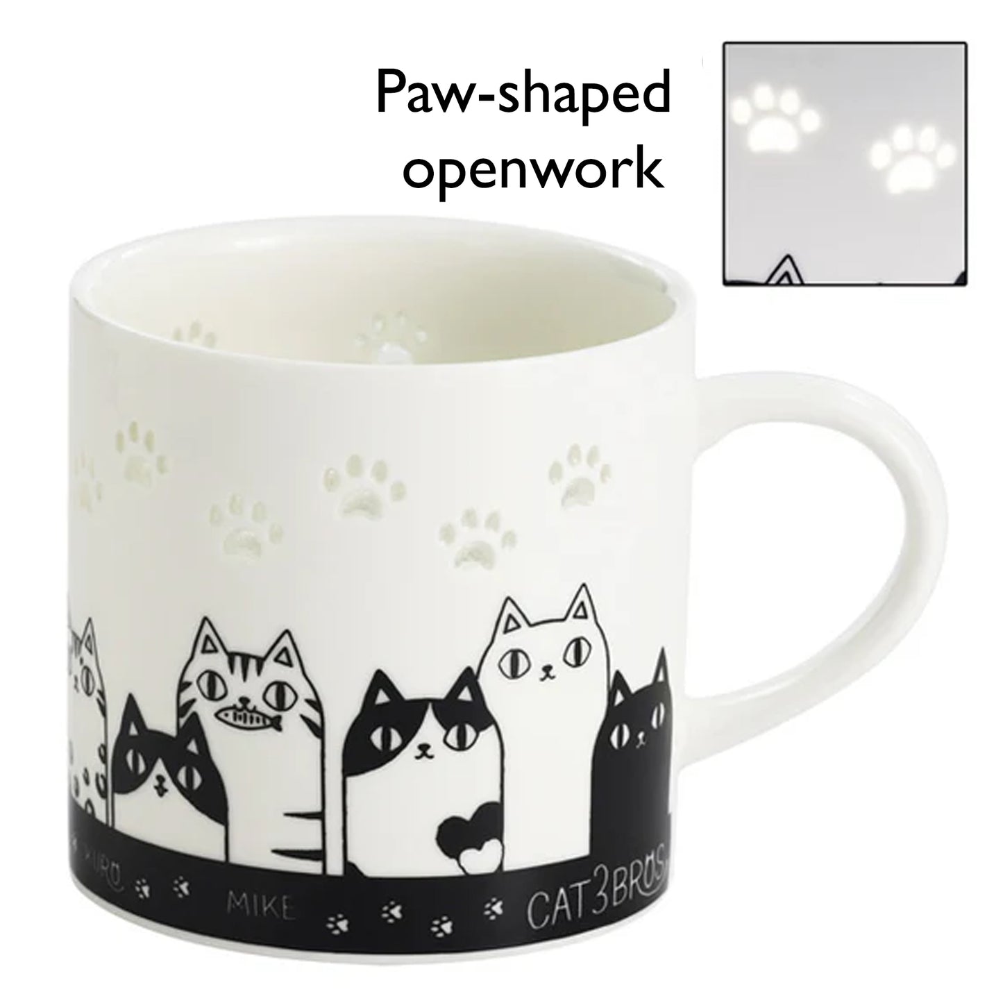 Firefly Carved Cat Mug – 3 Cat Brothers Stretch Openwork Porcelain