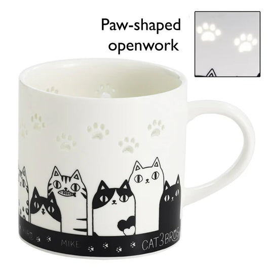Firefly Carved Cat Mug – 3 Cat Brothers Stretch Openwork Porcelain