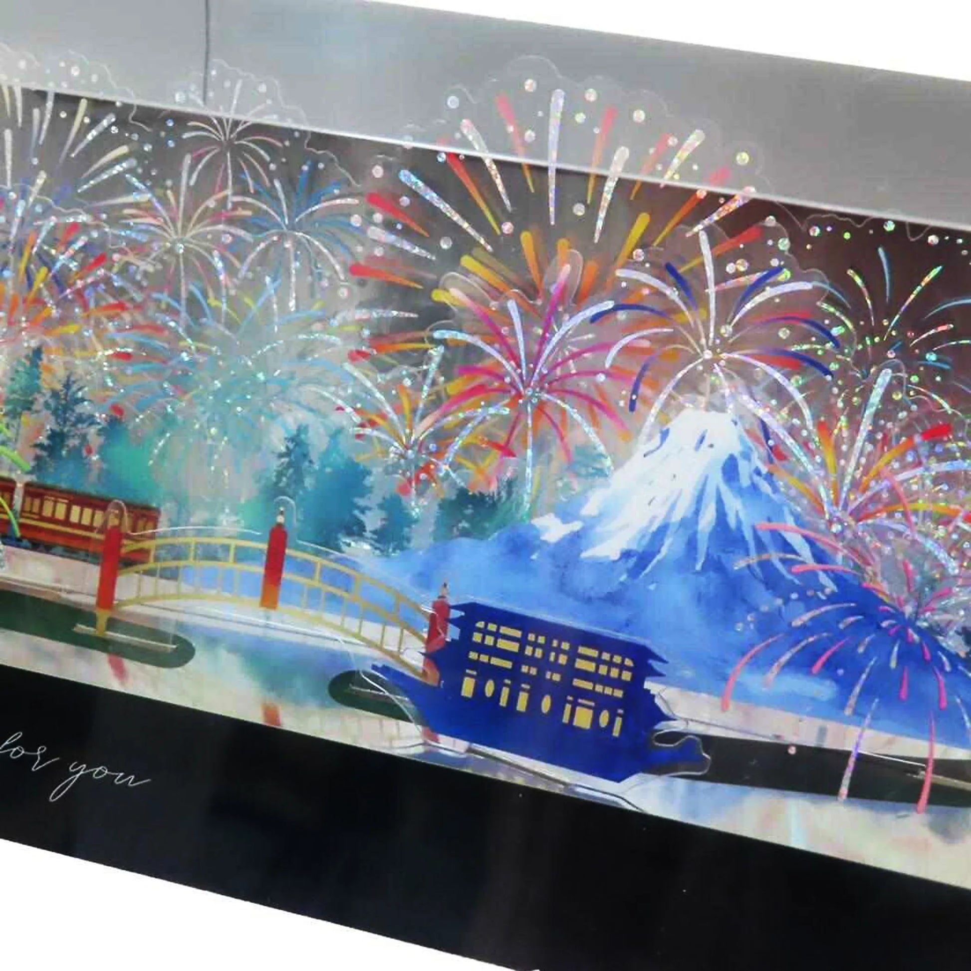 Fireworks Cubic Pop-Up Card – Summer holographic cube fireworks design – Japan design