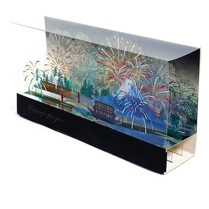 3D cubic fireworks display pop-up card with holographic foil – summer celebration greeting