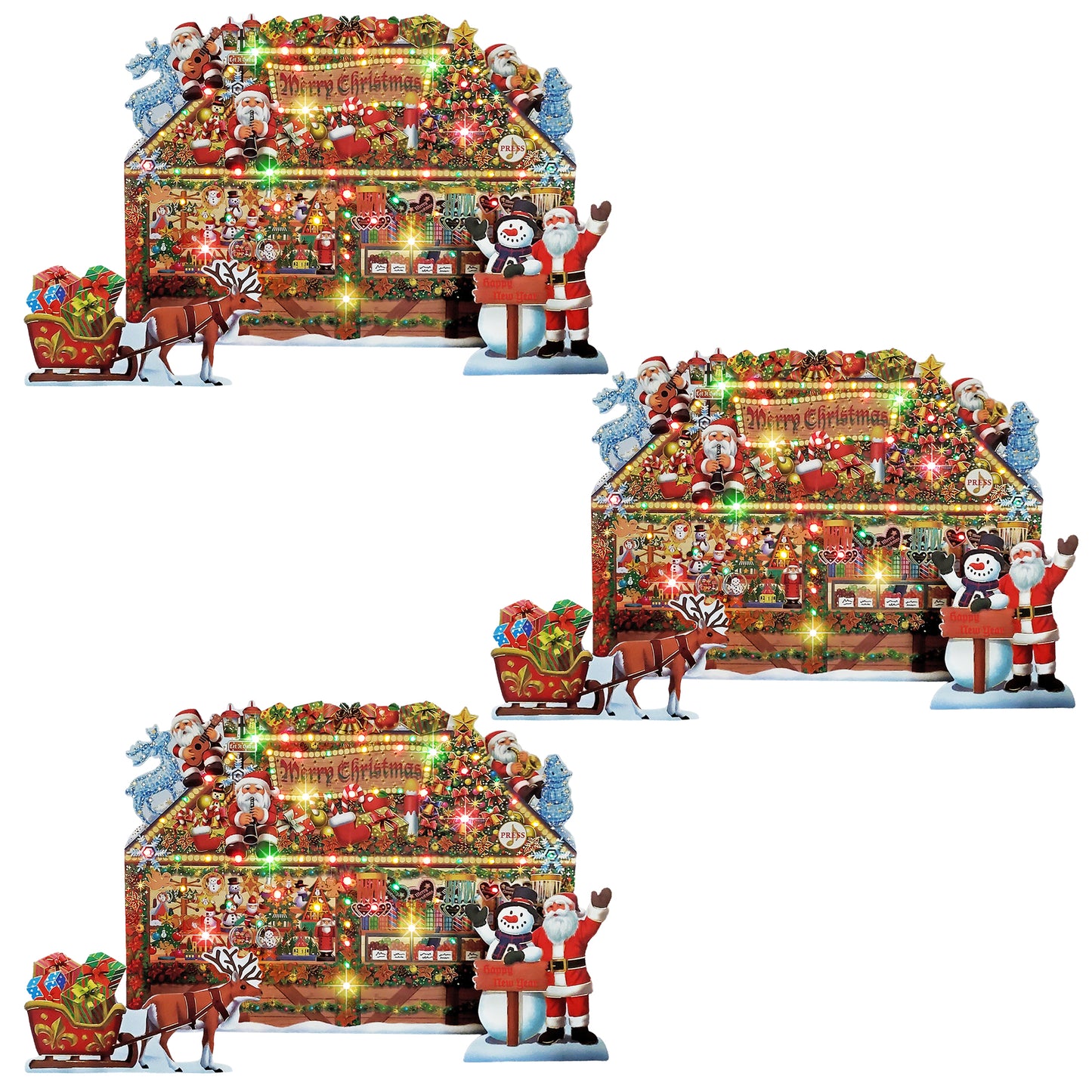 Christmas Gift Shop Lights & Music Pop-Up Card – 3-Pack Holiday Gift Bundle