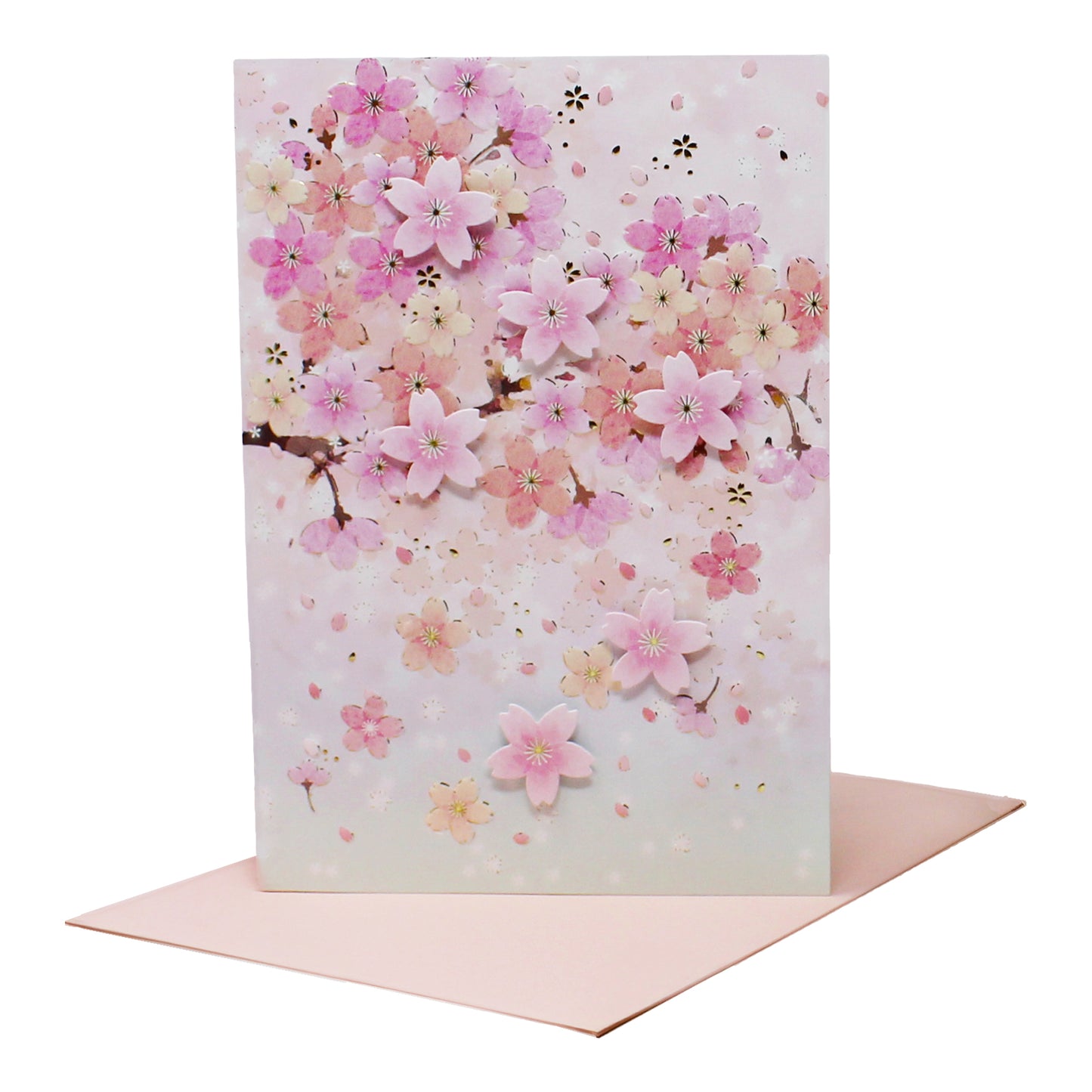 Cherry Blossom Embossed Card - Elegant Pink & Gold Foil Sakura Keepsake