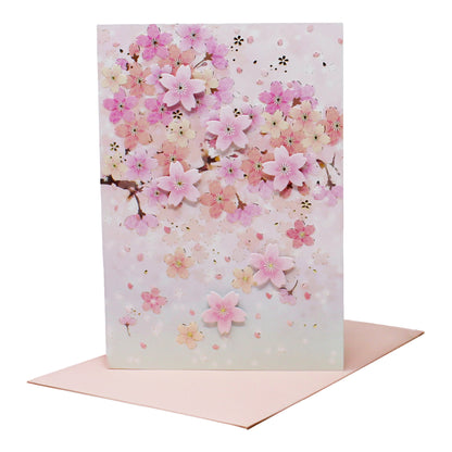 Cherry Blossom Embossed Card - Elegant Pink & Gold Foil Sakura Keepsake
