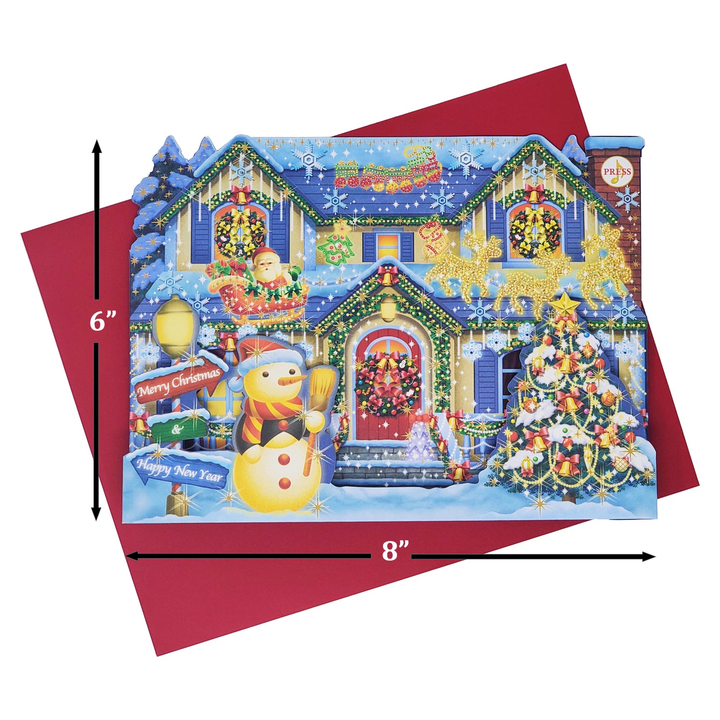 3D Christmas Home Pop-Up Card with 6 Music & Lights – Premium Holiday Card with Replaceable Battery