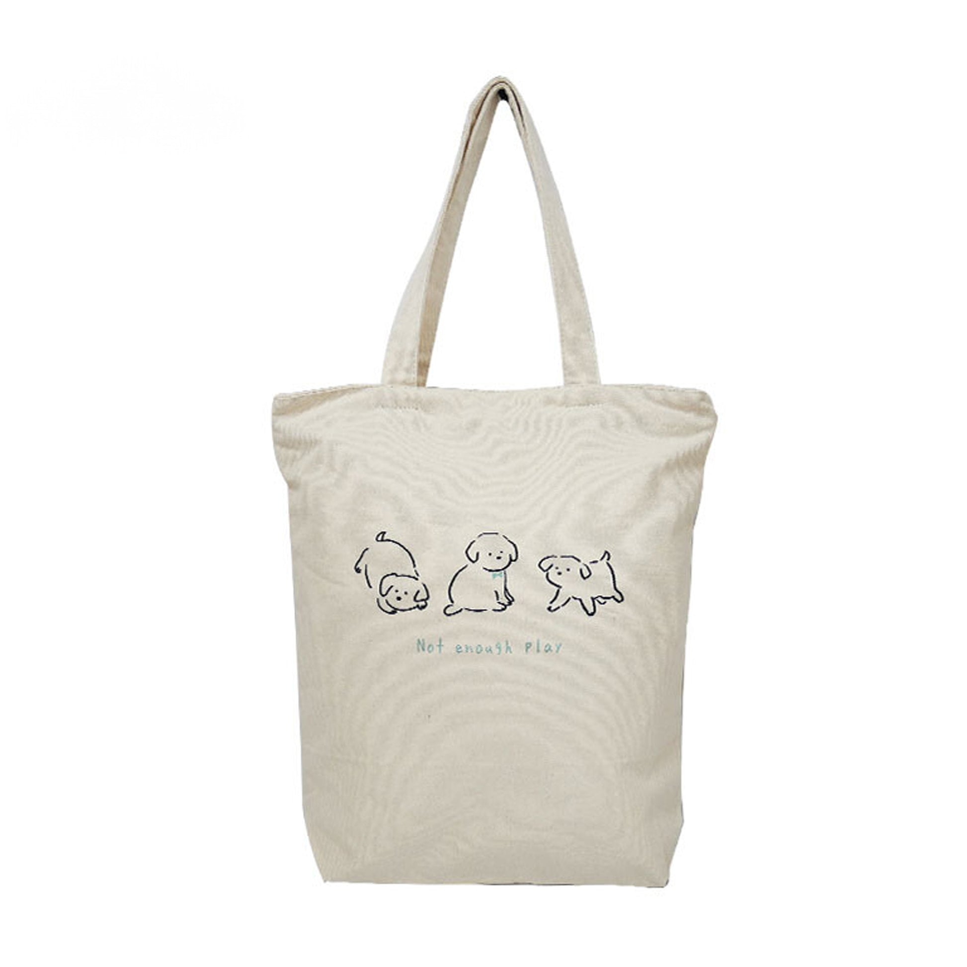 3 Puppy Vertical Canvas Tote (Natural Canvas) – Zip-Top Tote Bag with Inner Pocket by Julymoon