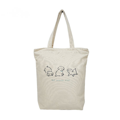3 Puppy Vertical Canvas Tote (Natural Canvas) – Zip-Top Tote Bag with Inner Pocket by Julymoon