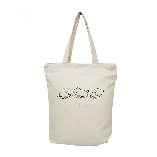 Kitten tall vertical canvas tote bag in natural unbleached cotton, zip-top, fits letter-size papers upright
