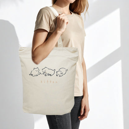 Kitten Tall Vertical Canvas Tote Bag (Natural Canvas) – Zip-Top + Inner Pocket by Julymoon