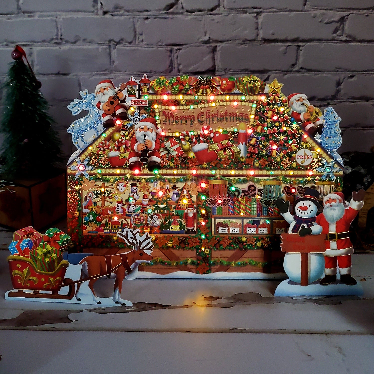 Christmas Gift Shop Pop-Up Card with 6 Melodies, LED Lights & Replaceable Battery Miss Girlie Girl