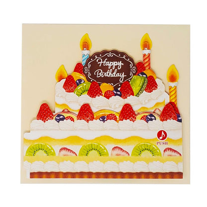 Happy Birthday Pop-Up Card with Lights, Melody & Replaceable Battery – 3D Fruit Cake - Miss Girlie Girl