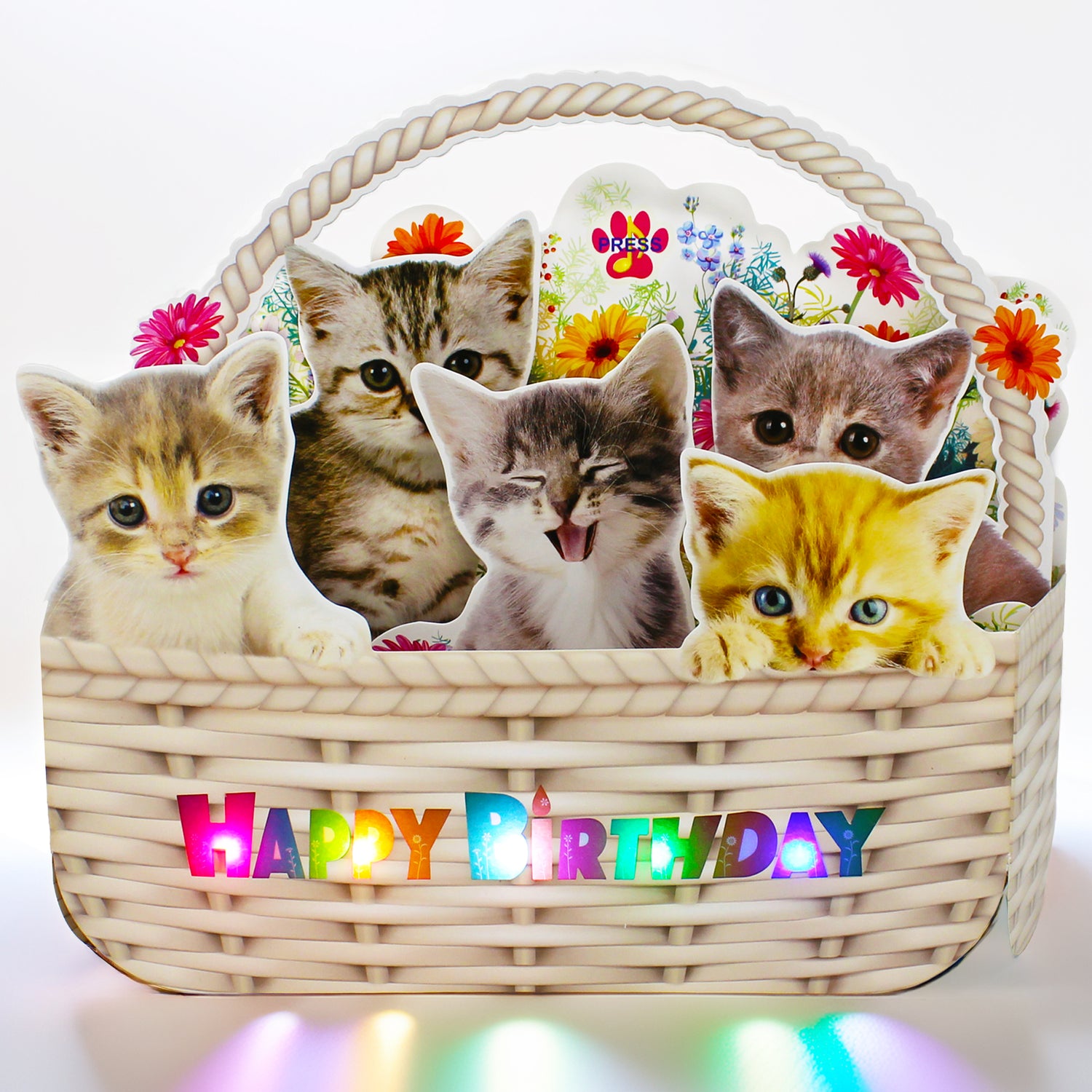 Kitten birthday card with lights and music, perfect for girls' birthday parties