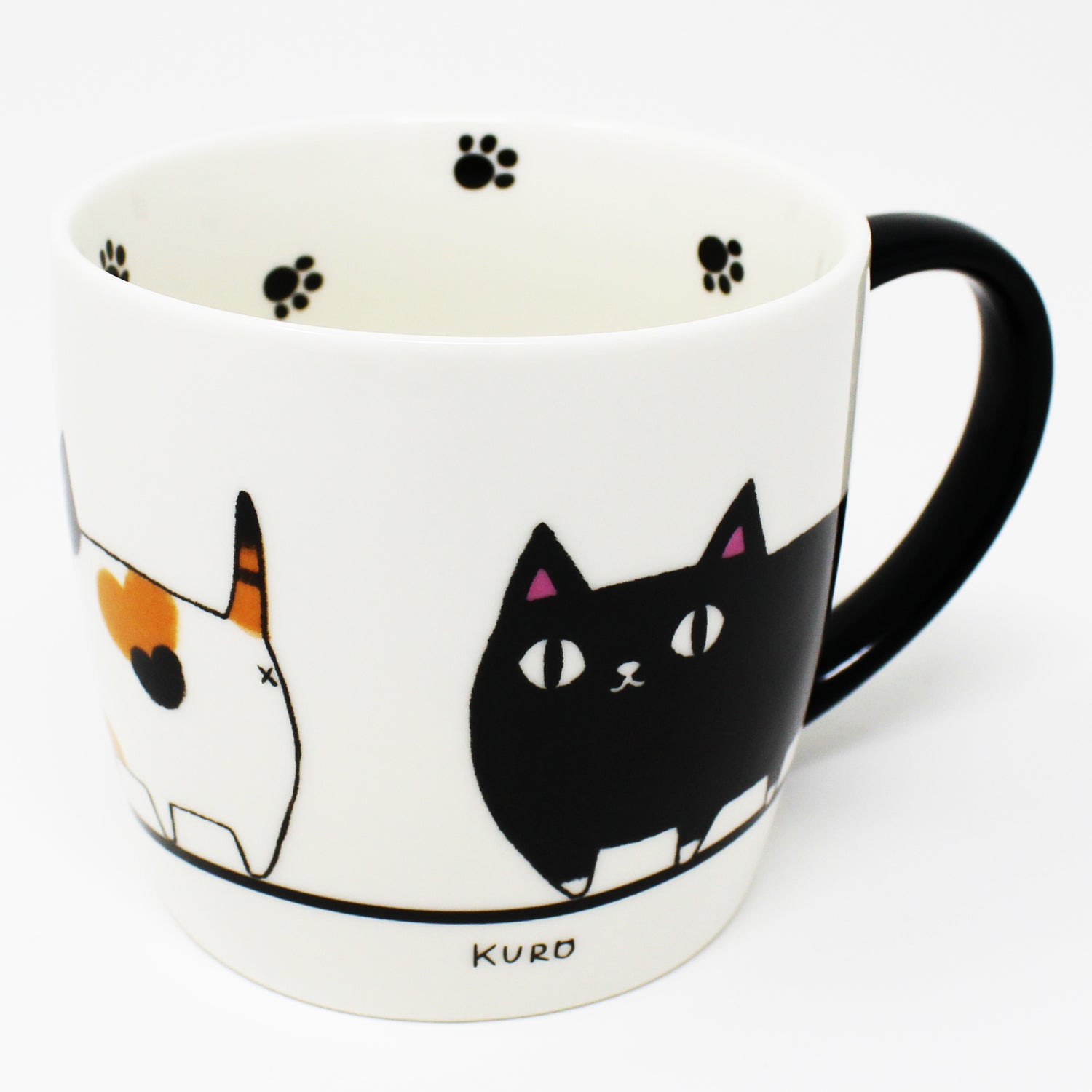 Inside of mug featuring black cat paw print – Nyan-ya cat-themed ceramic design