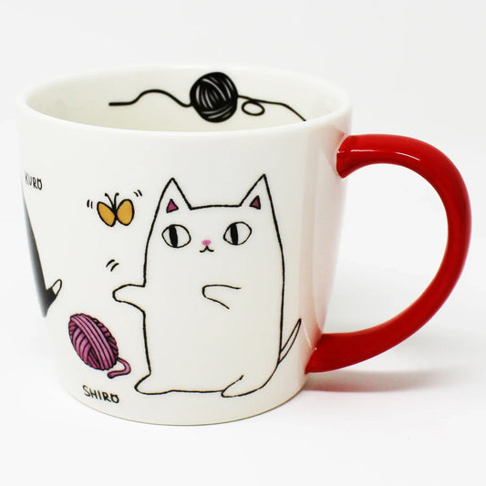 3 Cat Brothers porcelain mug featuring favorite foods of Kuro, Shiro, and Mike – Japanese Nyan-ya Series