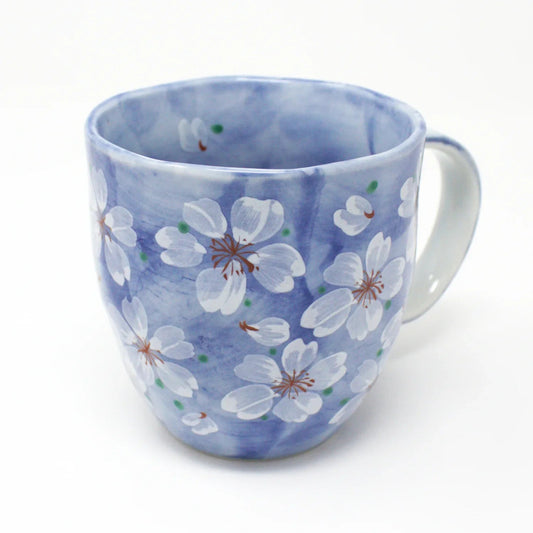 Cherry Blossom Mug - Mino Ware Japanese Ceramic Cup | Blue Sakura Floral Design - Yayoihana by Mino Ware