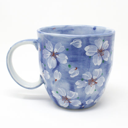 Cherry Blossom Mug – Mino Ware Japanese Ceramic Cup | Blue Sakura Floral Design - Yayoihana