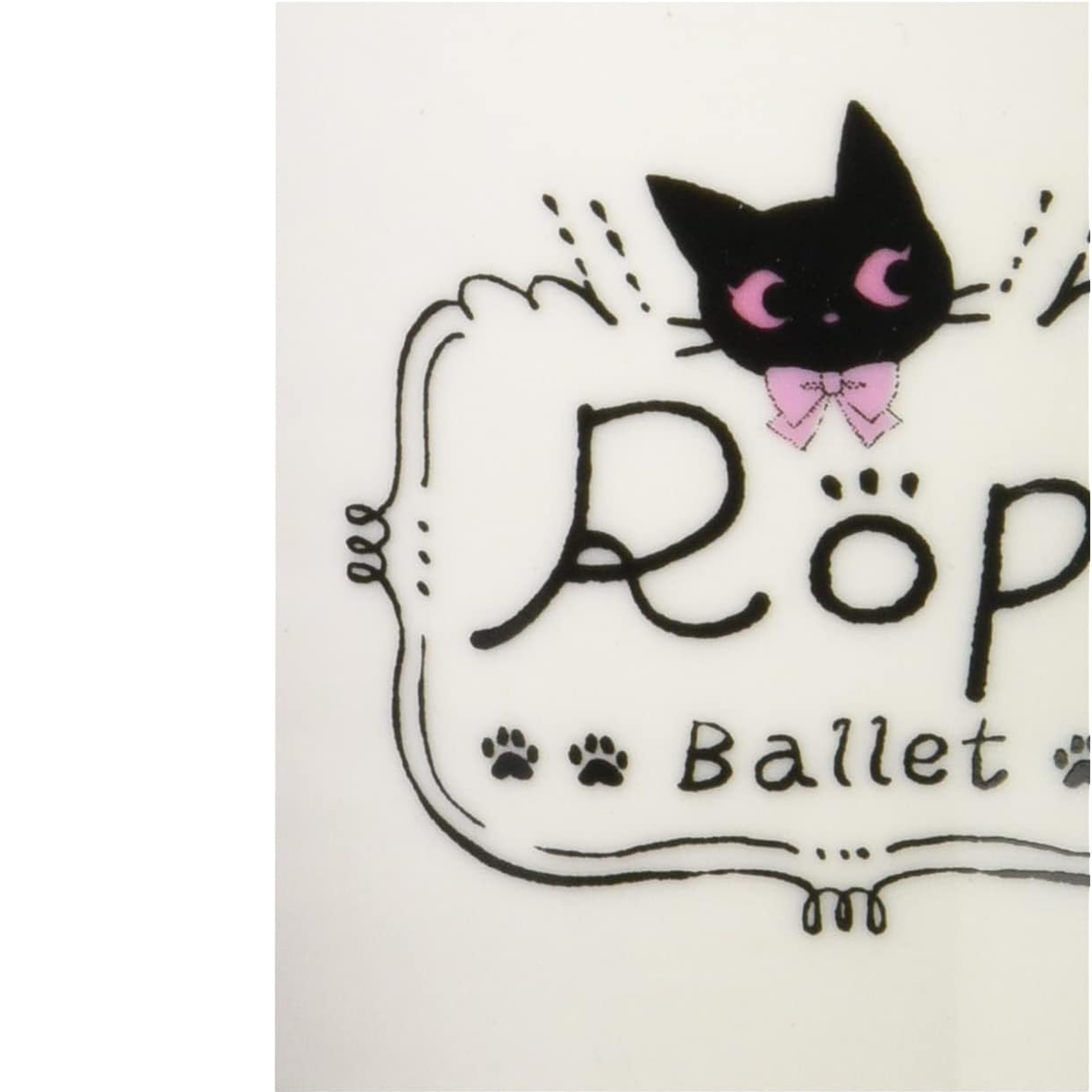 Black cat with a pink bow and 'Röp Ballet' text on a white background