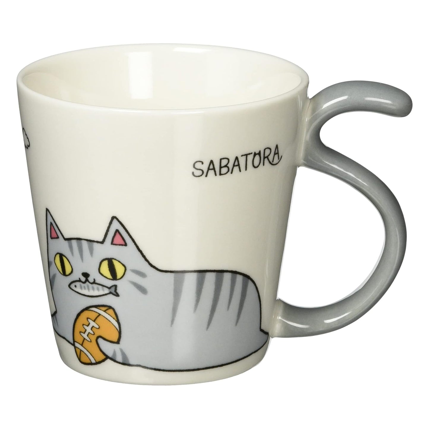 Silver Tabby Cat Sabatora Porcelain Mug – Three Neighbors Cat Brothers Series – Tail Handle Japanese Design