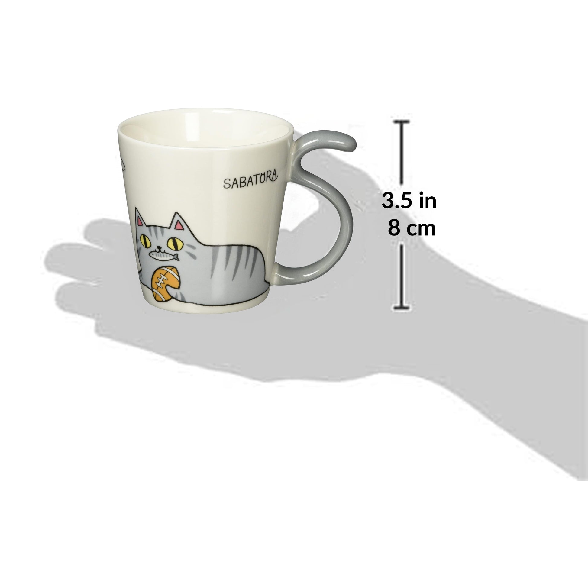 Silver Tabby Cat Sabatora Porcelain Mug – Three Neighbors Cat Brothers Series – Tail Handle Japanese Design by AI Co. Ltd.