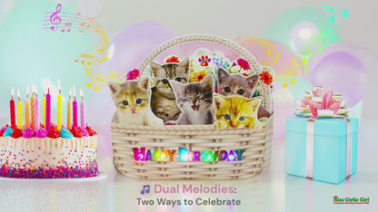 Kittens in Flower Basket Pop-Up Birthday Card with Lights & Dual Melodies (Meow & Violin)