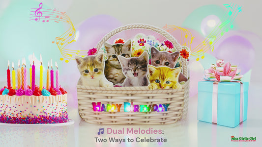 Kittens in Flower Basket Pop-Up Birthday Card with Lights & Dual Melodies (Meow & Violin)