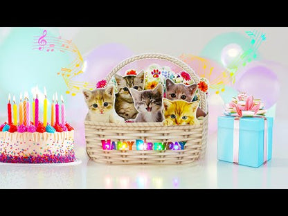 Kittens in Flower Basket Pop-Up Birthday Card with Lights & Dual Melodies (Meow & Violin)