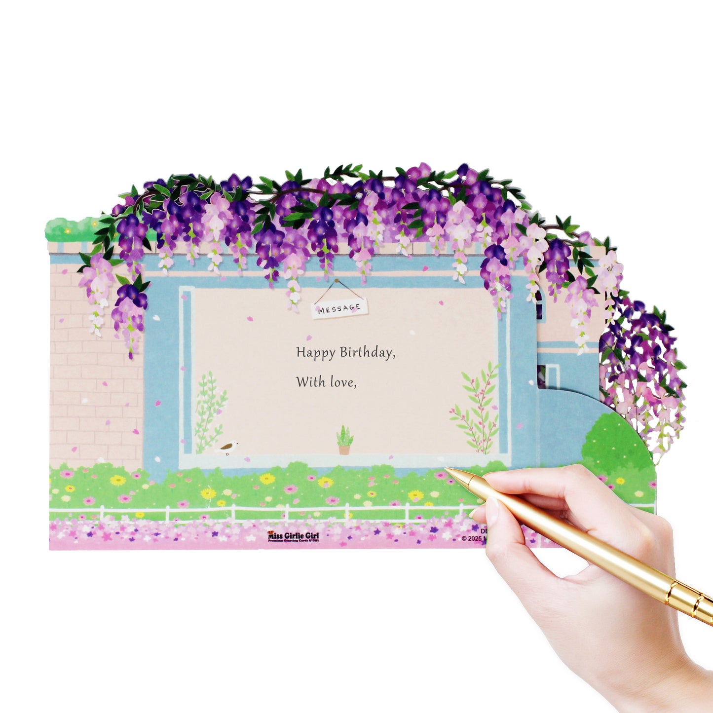 Back of the wisteria greeting card with space for a personal handwritten message