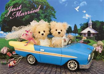 Wedding Teddy Bear Just Married 3D Lenticular Greeting Card - Miss Girlie Girl