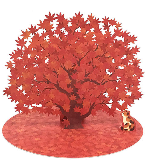 Laser Cut Autumn Blossom with Cat Multipurpose Pop Up Greeting Card - Miss Girlie Girl