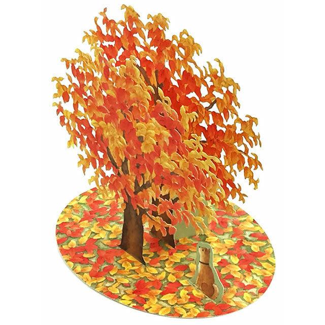 Brilliant Autumn Leaves with Cute Doggy Laser Cut Pop Up Greeting Card - Miss Girlie Girl