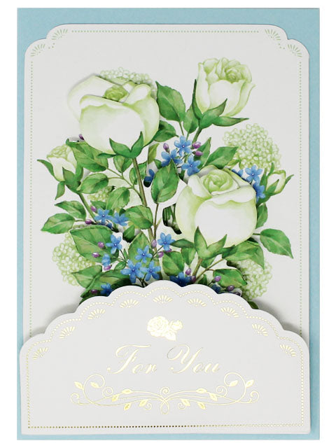 White Roses Bouquet For You Pop Up 3D Greeting Card - Miss Girlie Girl