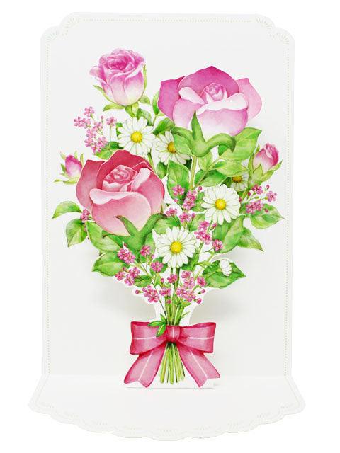 Pink Roses Bouquet For You Pop Up 3D Greeting Card - Miss Girlie Girl