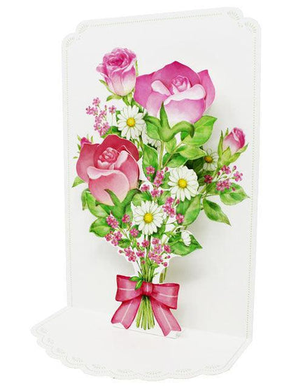 Pink Roses 3D Pop-Up Greeting Card – Elegant Floral Bouquet for Any Occasion - Miss Girlie Girl