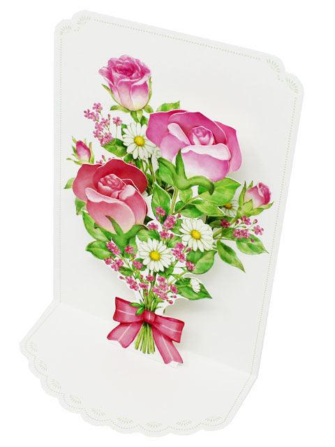 Pink Roses Bouquet For You Pop Up 3D Greeting Card - Miss Girlie Girl