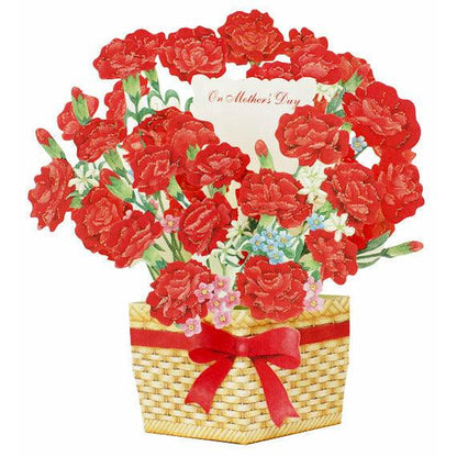 Carnation Blooming Basket 3D Pop-Up Mother's Day Card – Floral Keepsake Gift with Glitter - Miss Girlie Girl