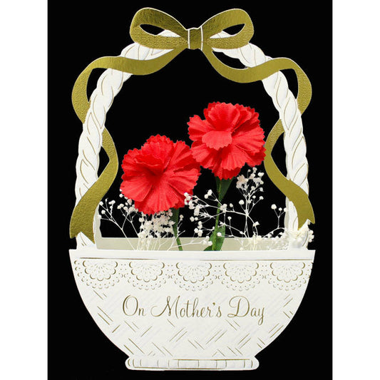 Carnations w/ Baby's Breath Basket Pop Up Mother's Day Card - Miss Girlie Girl