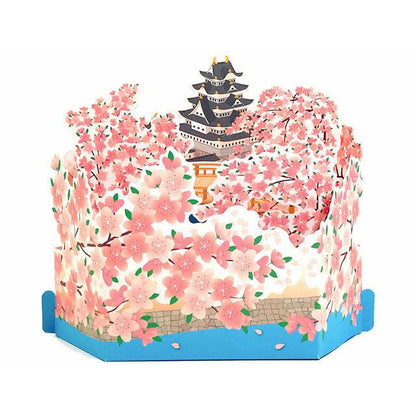 Cherry Blossom Pop-Up Greeting Card with White Castle – 3D Floral & Castle Design - Miss Girlie Girl
