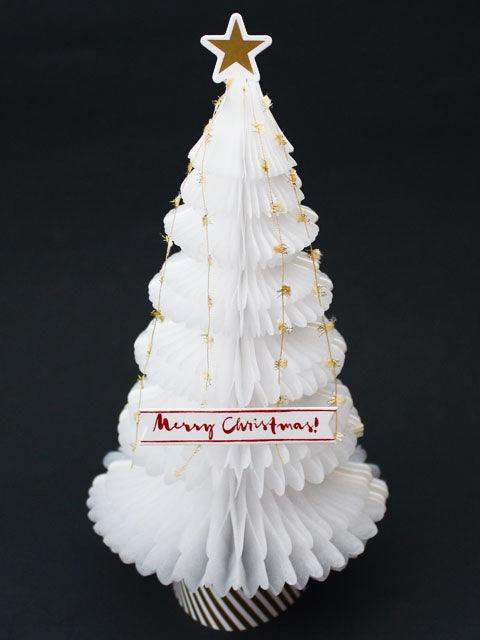 Winter White Christmas Tree Honeycomb Pop Up Greeting Card - Miss Girlie Girl