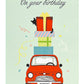 Happy Birthday Laser Cut Red Car w/ Cat Pop Up Greeting Card - Miss Girlie Girl