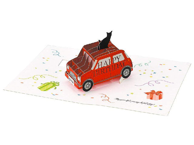 Happy Birthday Laser Cut Red Car w/ Cat Pop Up Greeting Card - Miss Girlie Girl