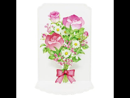 Watch the Pink Roses 3D Pop-Up Greeting Card come to life with a stunning bouquet of pink roses and wildflowers.